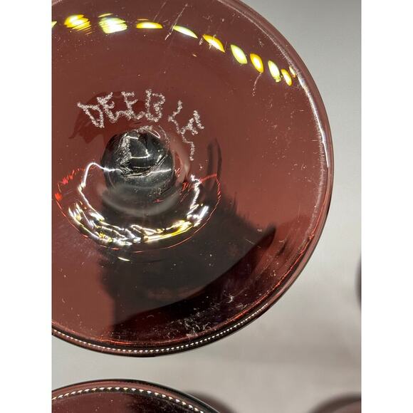 Signed Robert Deeble set of 4 Ruby Hand Blown Glasses Crown base Stunning Set - Picture 9 of 11